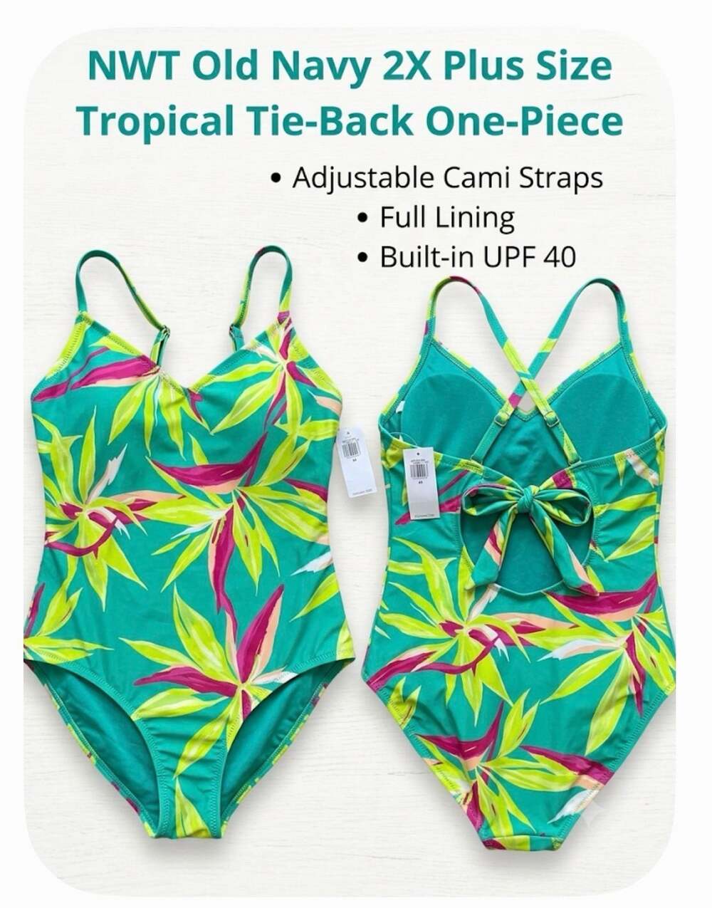NWT Old Navy 2X Tropical Tie-Back One-Piece Swimsuit,‎ Whimsical